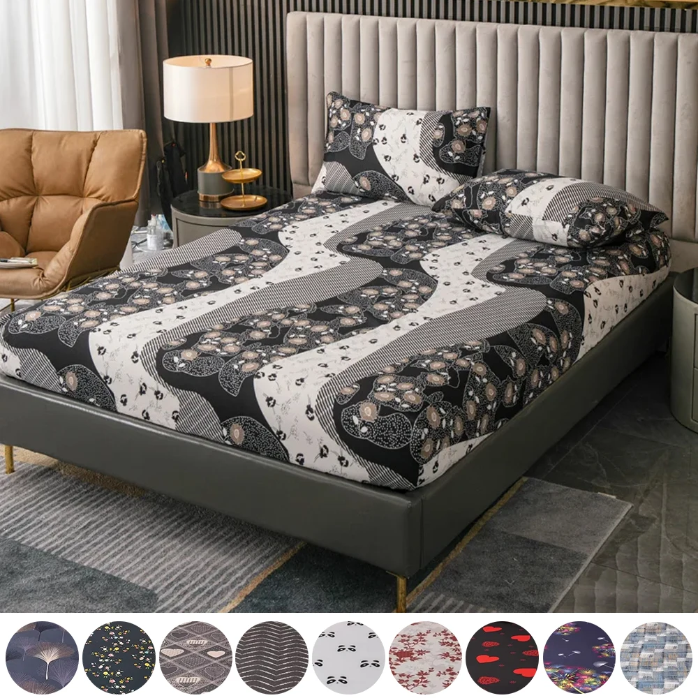 3PCS Printed Matte Bed Sheet and Pillowcases Home Hotel Bedding Warm Soft King Queen Quilted Bed Fitted Sheet Постельное Белье