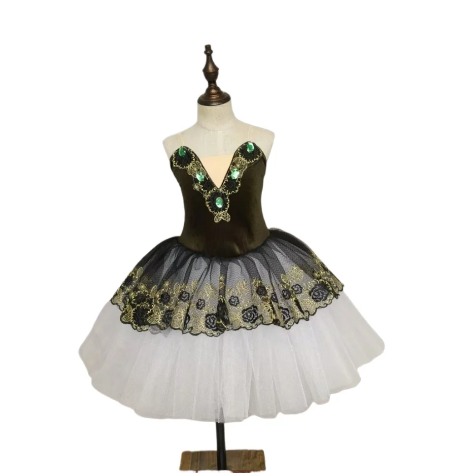 Tutú para niños, disfraz de actuación de Cisne pequeño, falda tutú con tirantes verde oscuro para niñas, disfraz de actuación, tutú de ballet