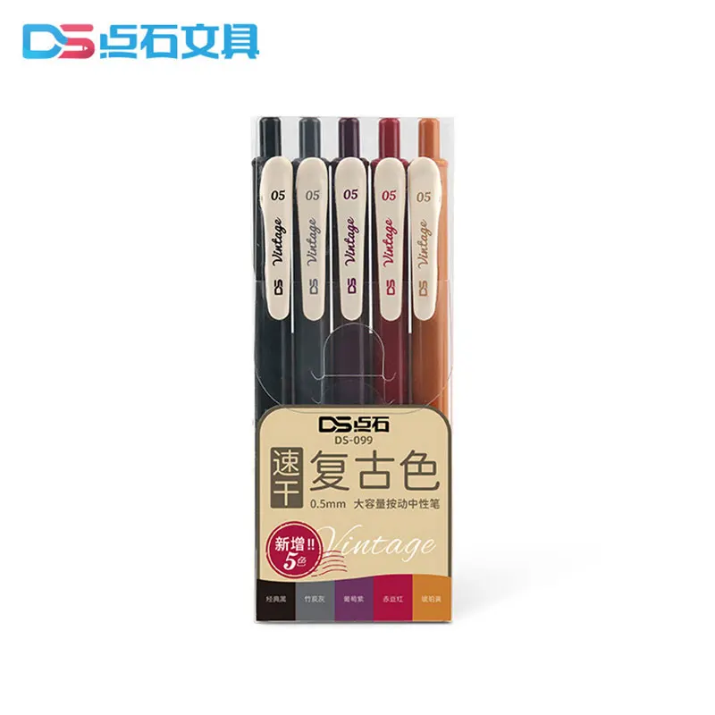 5-Pack Retractable Colored Gel Pens Quick Dry Ink 0.5mm Vintage Pen for  Planner Drawing School Office Stationery