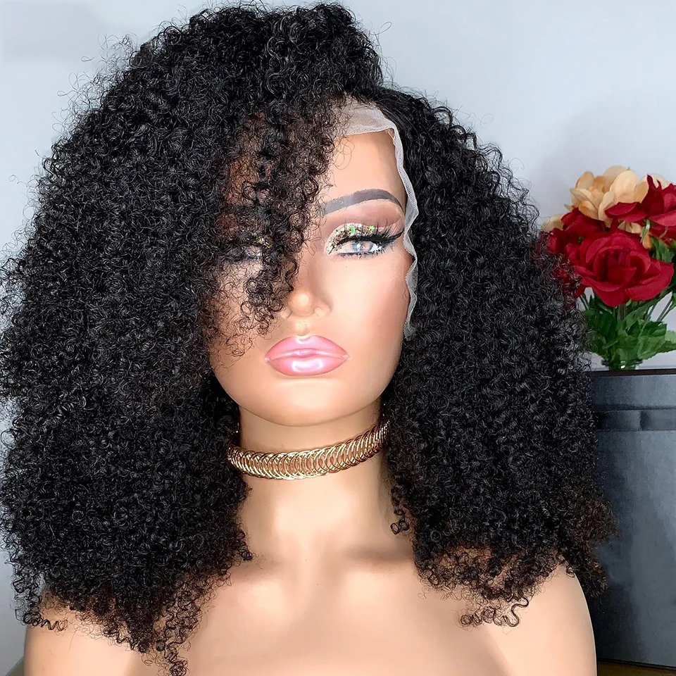 

Soft 14Inch Short Bob Kinky Curly180% Density Lace Front Wig For Black Women Babyhair Preplucked Natural Hairline Glueless Daily