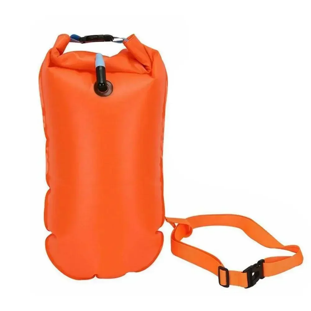 Inflatable Open Swimming Buoy Tow Float Dry Bag Double Air Bag with Waist Belt for Water Sport Swimming Storage Float Tools