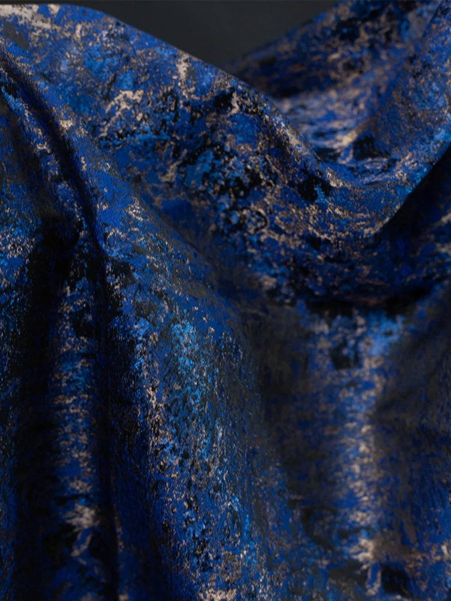 

Blue Black and White Jacquard Texture Fabric Color Advanced Han Chinese Clothing Cheongsam Suit Stage Designer