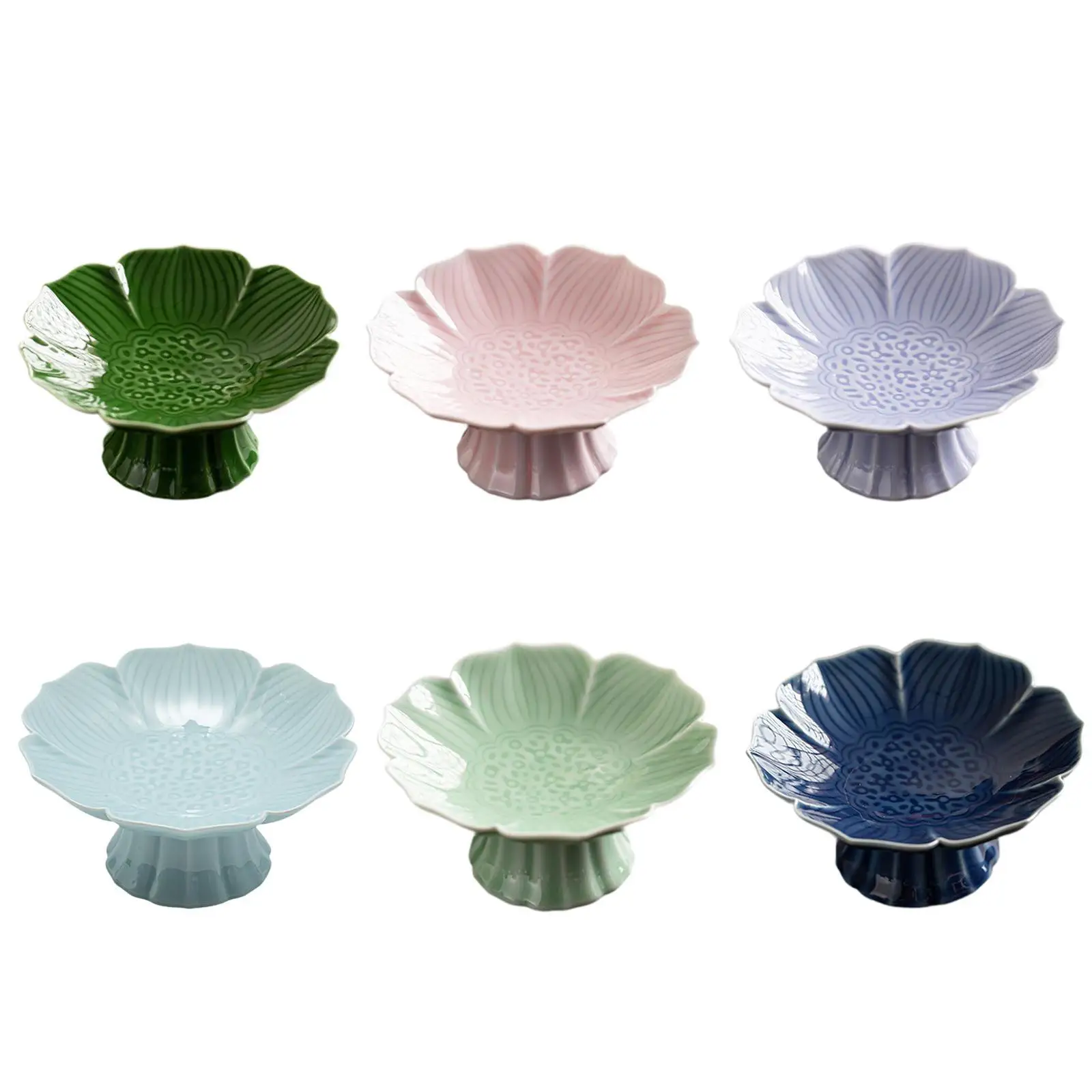 Porcelain Footed Bowl Dessert Display Stand Table Decor Multifunctional Snacks Plate Decorative Bowl Lotus Shaped for Farmhouse