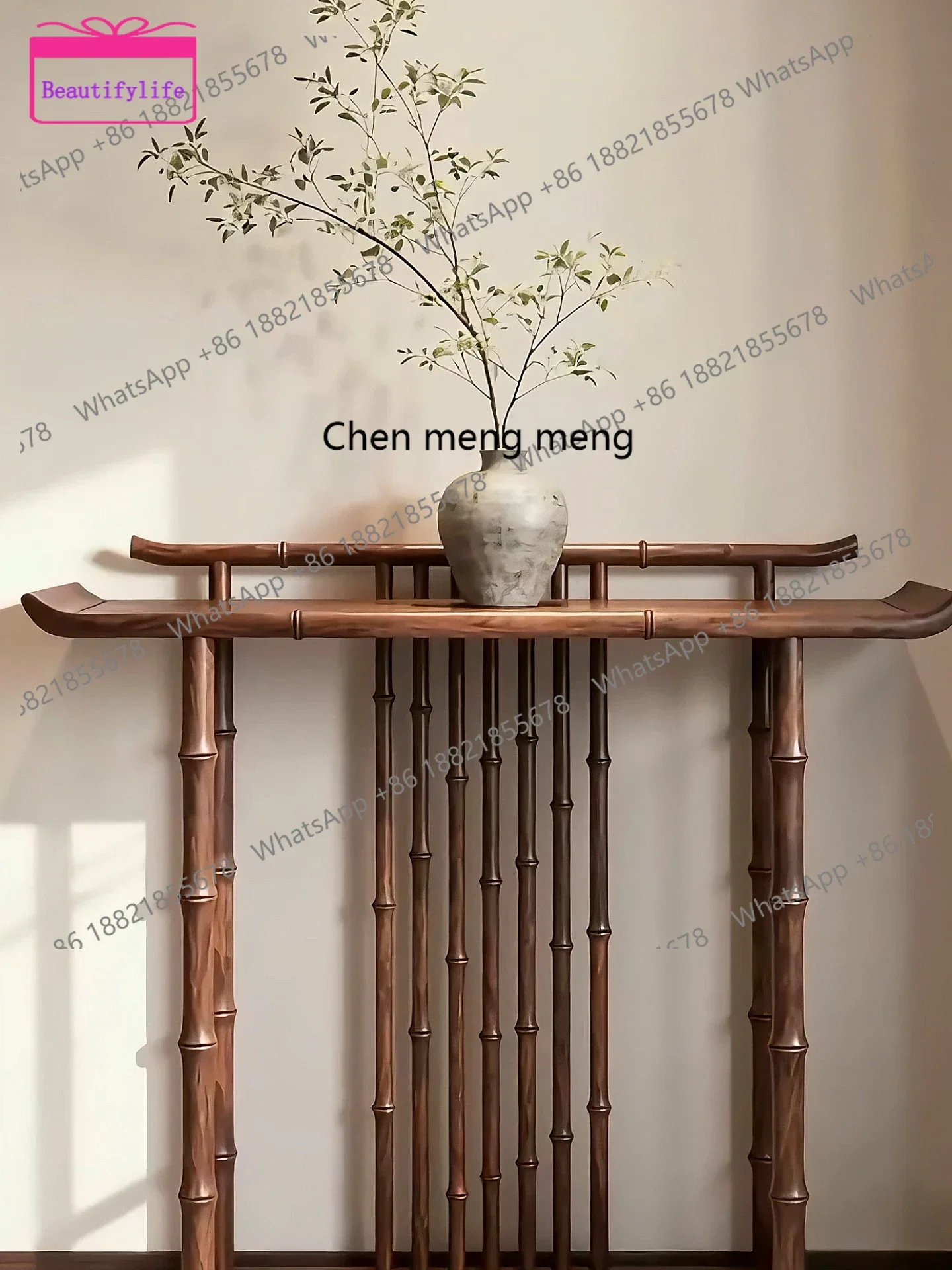 YL New Chinese-style ash wood bamboo joint entrance table Song-style aesthetic minimalist entrance cabinet