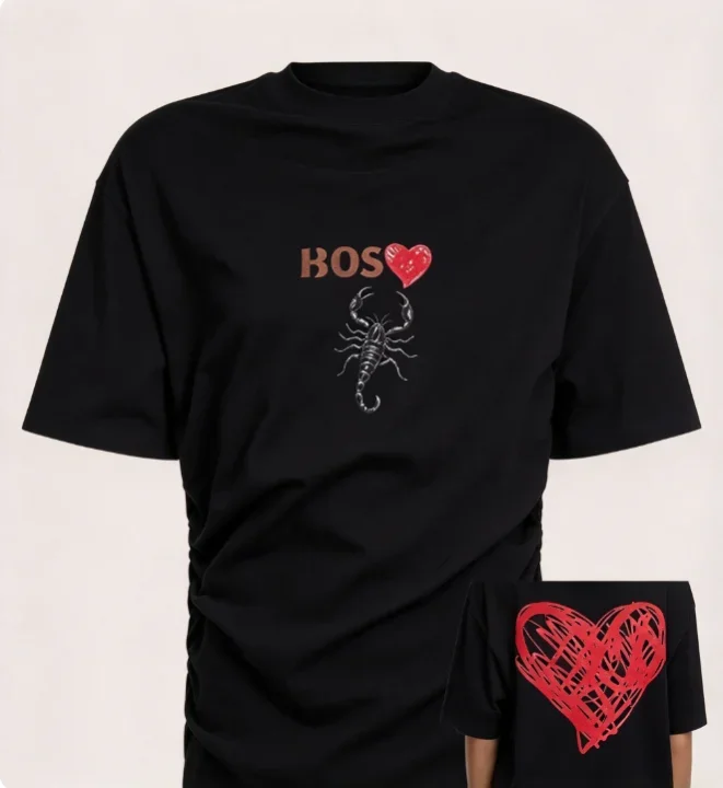 2026 Summer Loose Fit Mens Basic Tshirt, Abstract Cartoon Dog Chest Print, Breathable Streetwear Top Multi Color Options