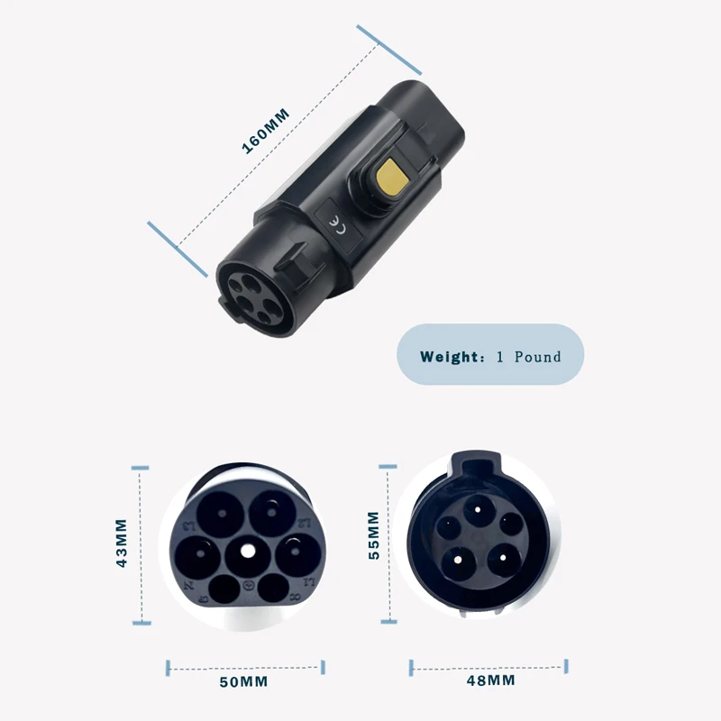 Anti-hırsızlık 32A 220V AC 7.4KW EV adaptörü tipi 1 GBT fiş adaptörü için çin elektrikli araba ile kilit