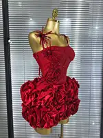 High Quality Black Red Women Sexy Halter Full Florals 2 Pieces Set Bodycon Mini Bandage Dress Celebrate Nightclub Party Wear - Image 5