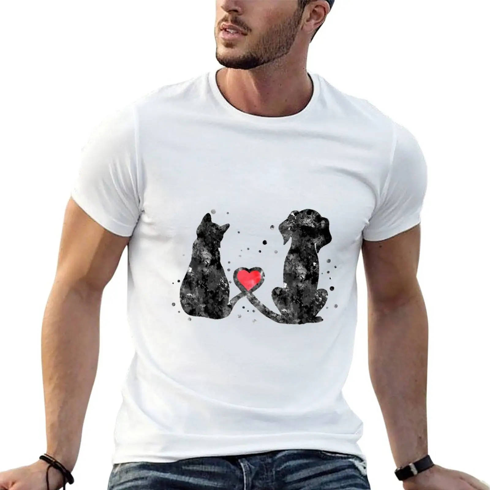 

Cat and dog, love art T-Shirt printed t shirts for man t shirt for man T-Shirt