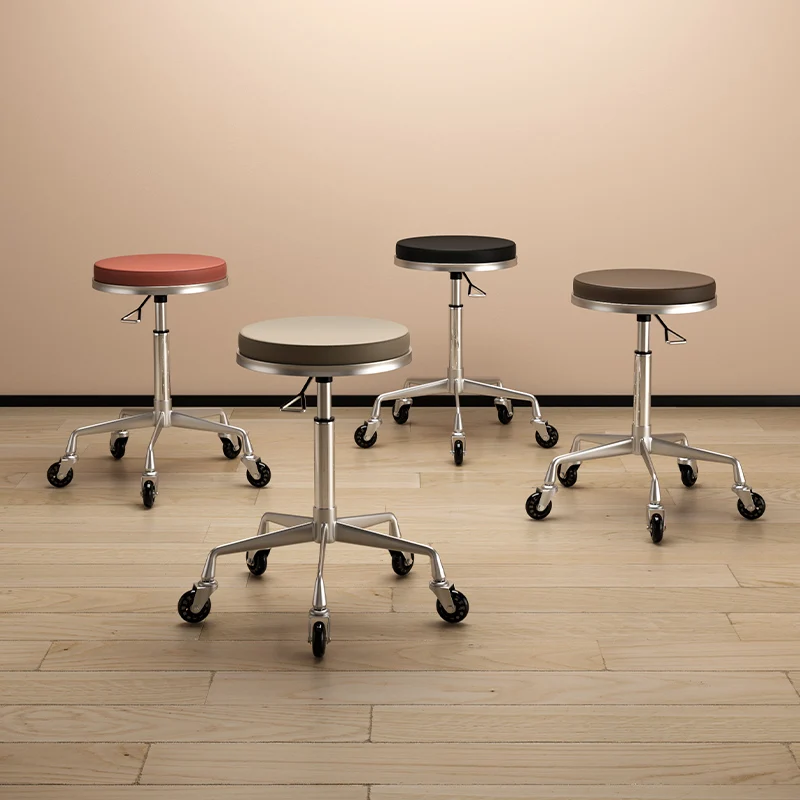 Professional Swivel Salon Stool with Wheels Ottomans Adjustable PU Leather Stylist Chair for Nail Spa Beauty Salon Furniture