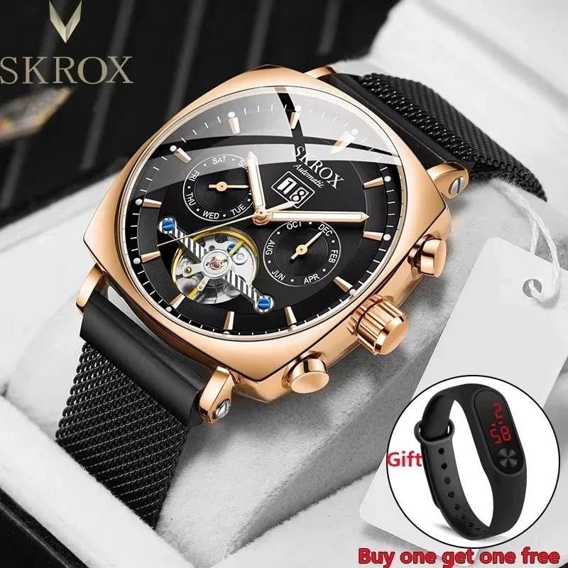 

Luxury Brands Square Man Watch Tourbillon Skeleton Automatic Movement Clock Mechanical Men's Wrist Watches Designer High Quality