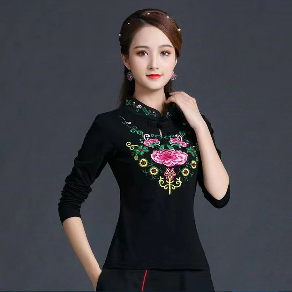 Chinese Style Clothing Women Hanfu 2022 Vintage Shirt Ethnic Tunic Patchwork Blouse and Top Women Ladies Chinese Tops