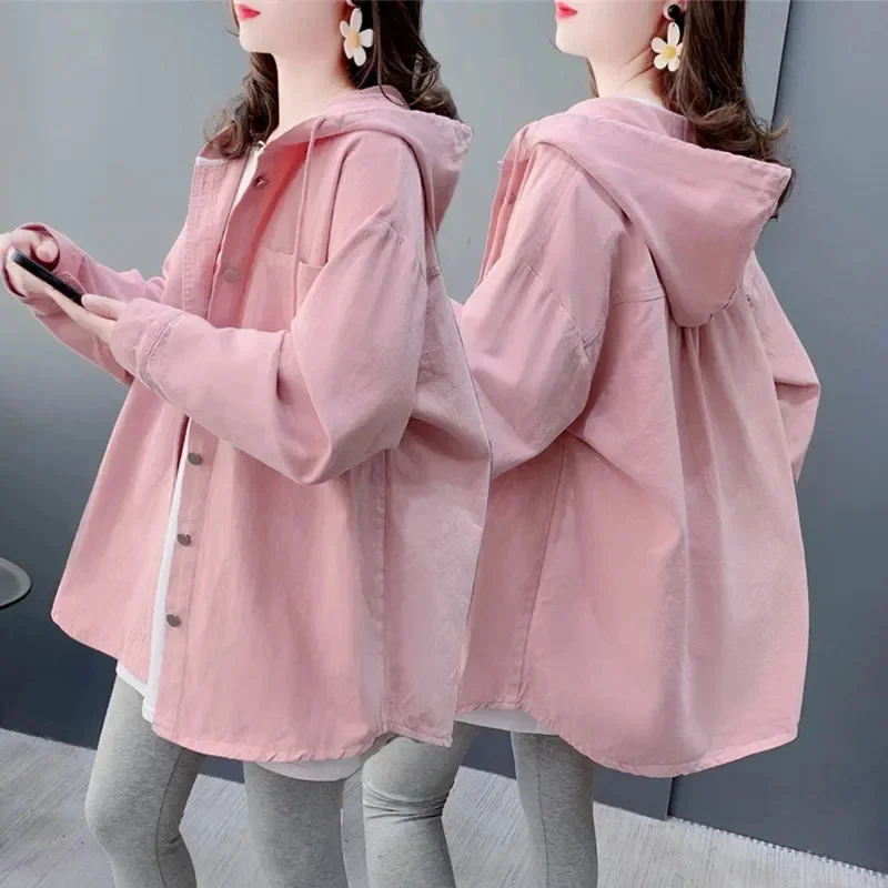 

High-Quality Shirts Coat Women 2024 New Spring Autumn Hong Kong-Style Retro Design Outerwear Hooded Shirt Female Overcoat Tops