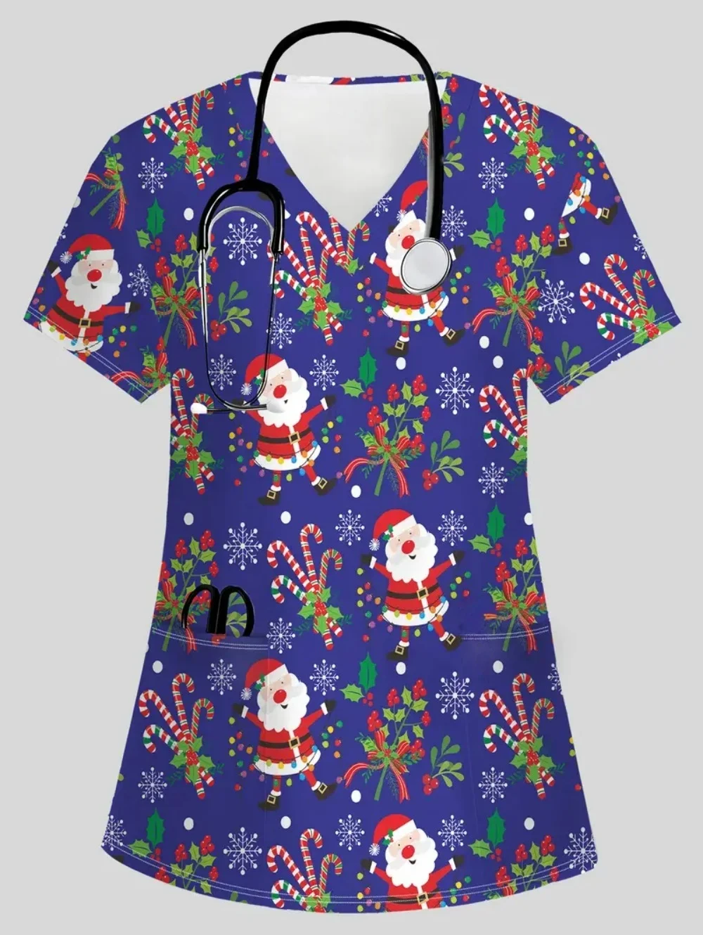 الدعك موحدة امرأة عيد الميلاد سلسلة يطبع سبا الطبيب البيطري الخامس الرقبة قصيرة الأكمام ممرضة الصيف موضة طبيب الأسنان الزي السريري امرأة #2
