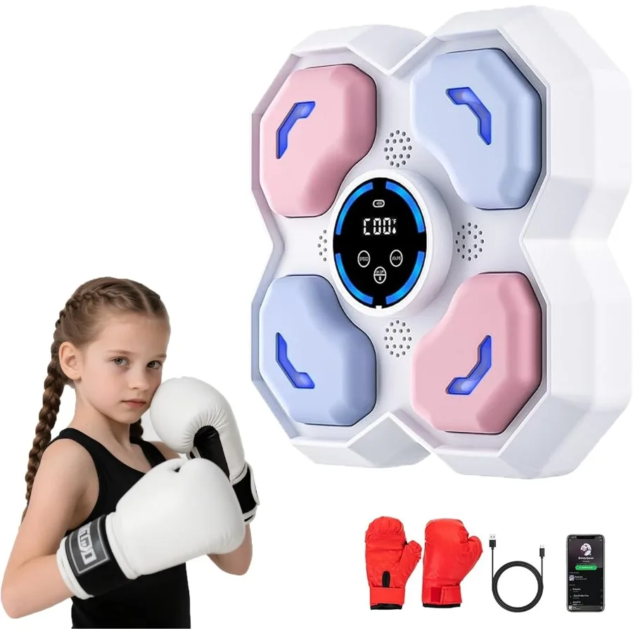 Wallmounted smart punching target toy with Bluetooth connectivity and LED lights for kids' musicbased workout game interactive