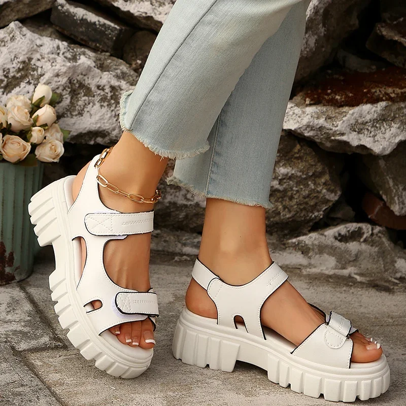 Women Sandals Plus Size Solid Color Platform Shoes Women Fashion Back Strap Open Toe Sandals Woman Summer Thick Bottom Sandalias