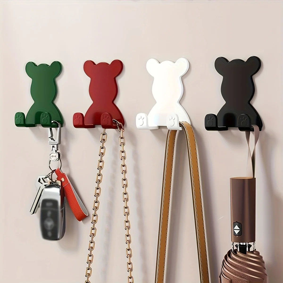 4 Cute Plastic Bear-Shaped Adhesive Razor Holders - No Drilling Required, Perfect for Kitchen And Bathroom Walls