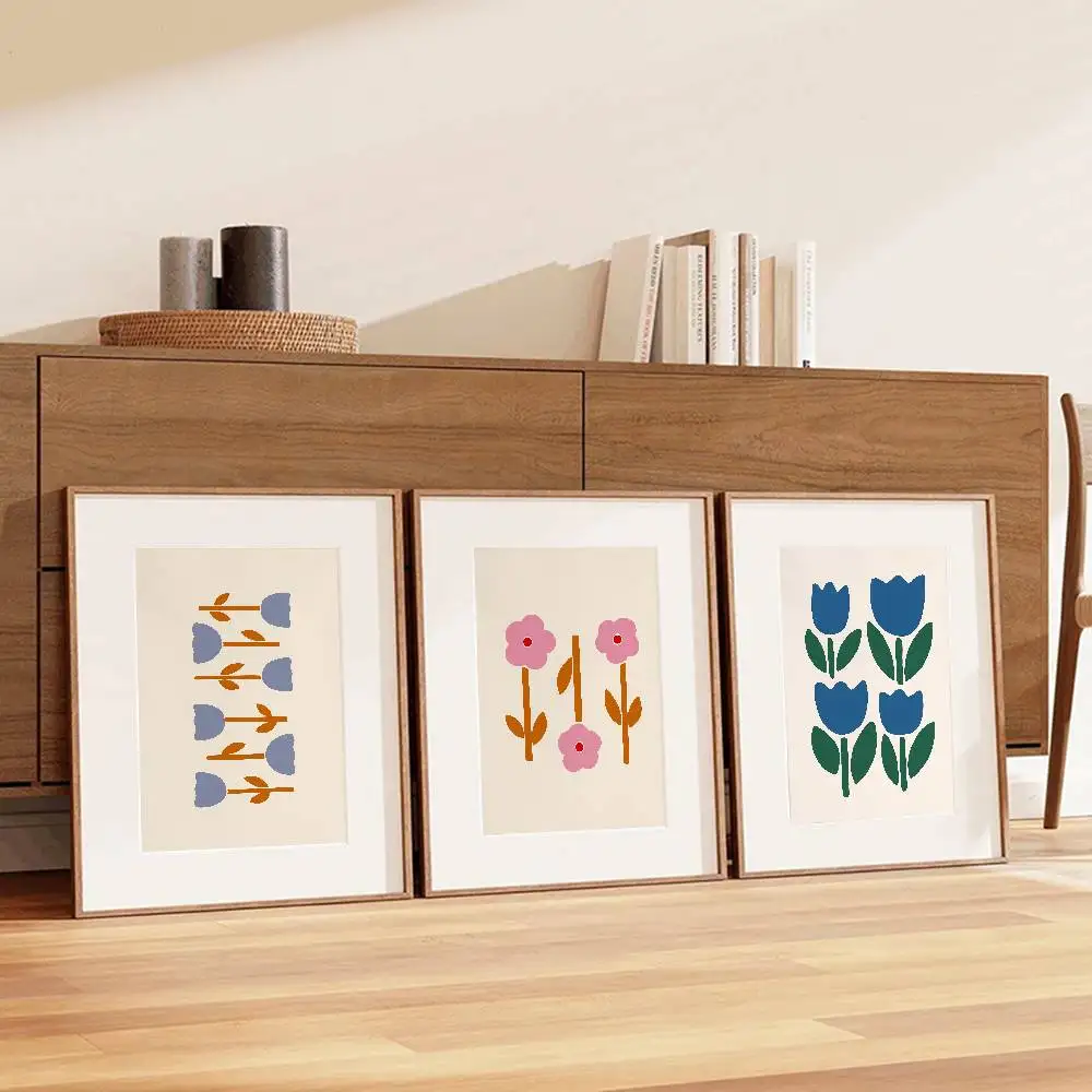 Boho Minimal Floral Wall Art Prints Simple Color Tulip Wild Flower Flat Posters for Living Room Kids Bedroom Apartment Decor