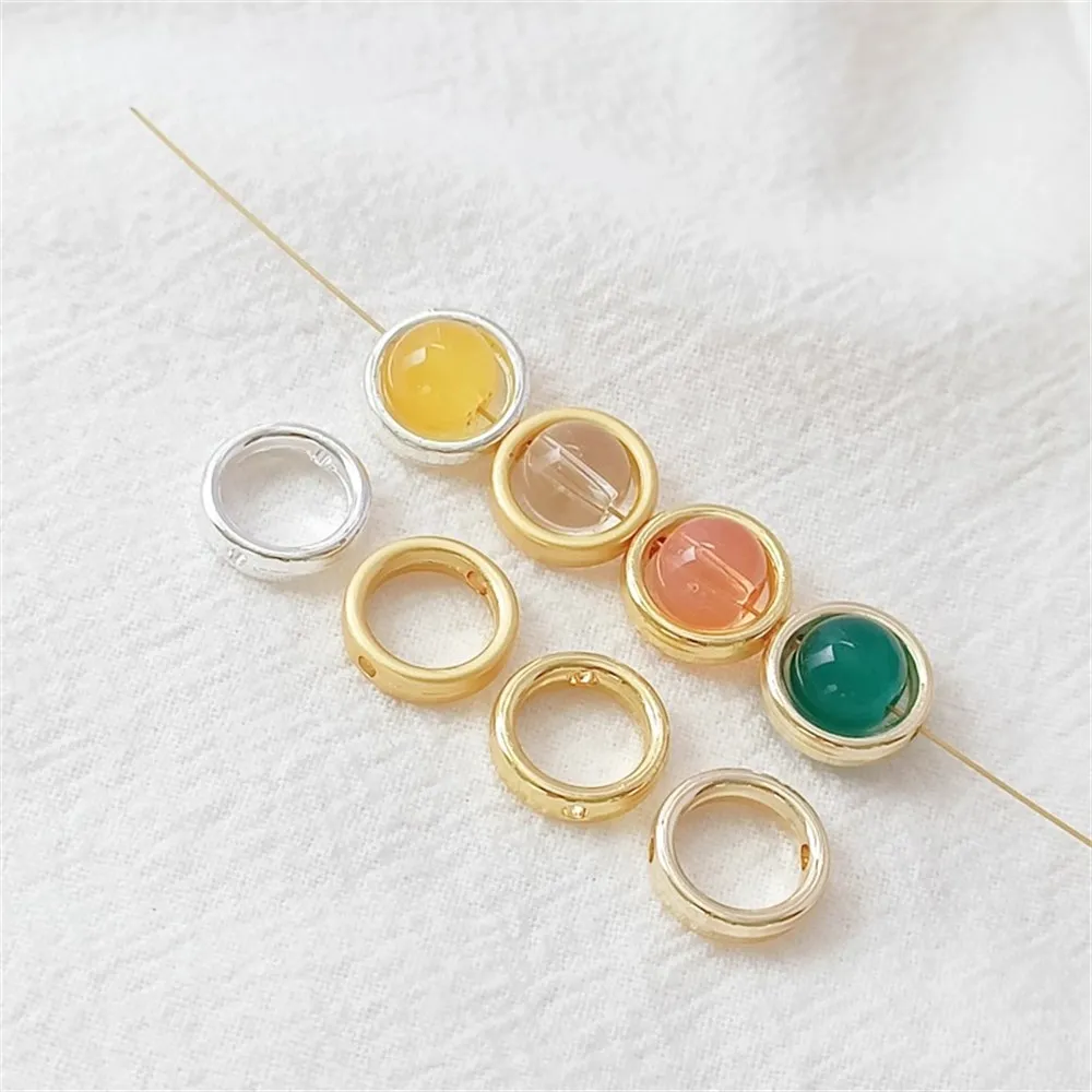 14K Gold-plated, 18K Double-hole Bead Ring, Silver Matte Gold Bead Ring, DIY Handcrafted Bead Separation Ring Accessories