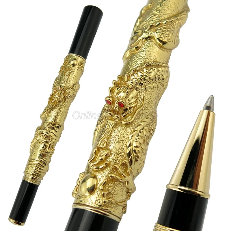 

Jinhao Ancient Golden Oriental Dragon Carving Embossing Roller Ball Pen Golden Trim Professional Office Stationery Writing