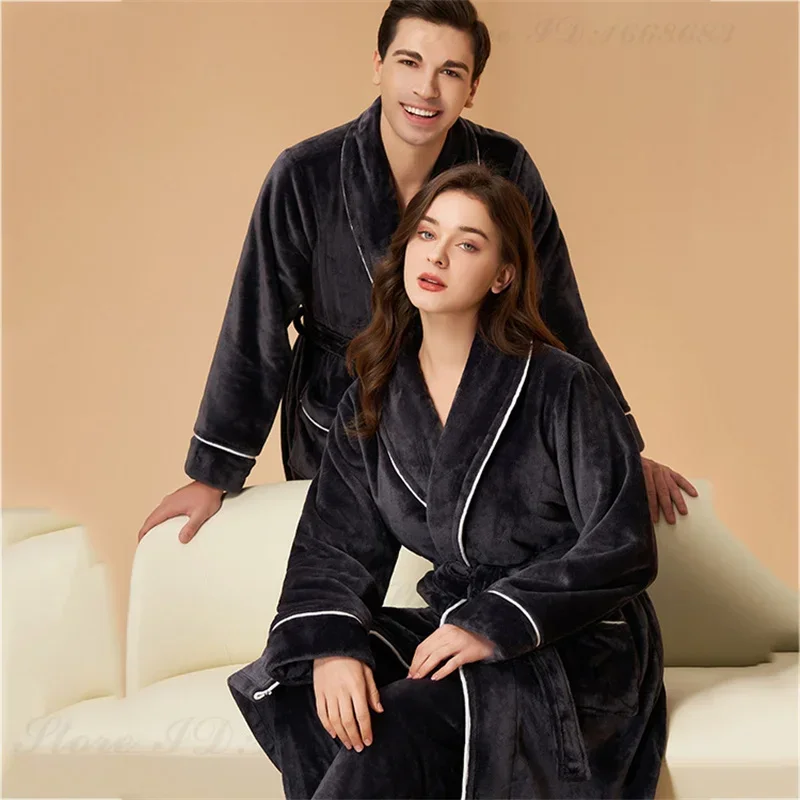 Couple Thicken Plush Pajamas Set Flannel Autumn Winter Coral Fleece Women Robe Sleepwear Home Clothing Loose Casual Lounge Wear