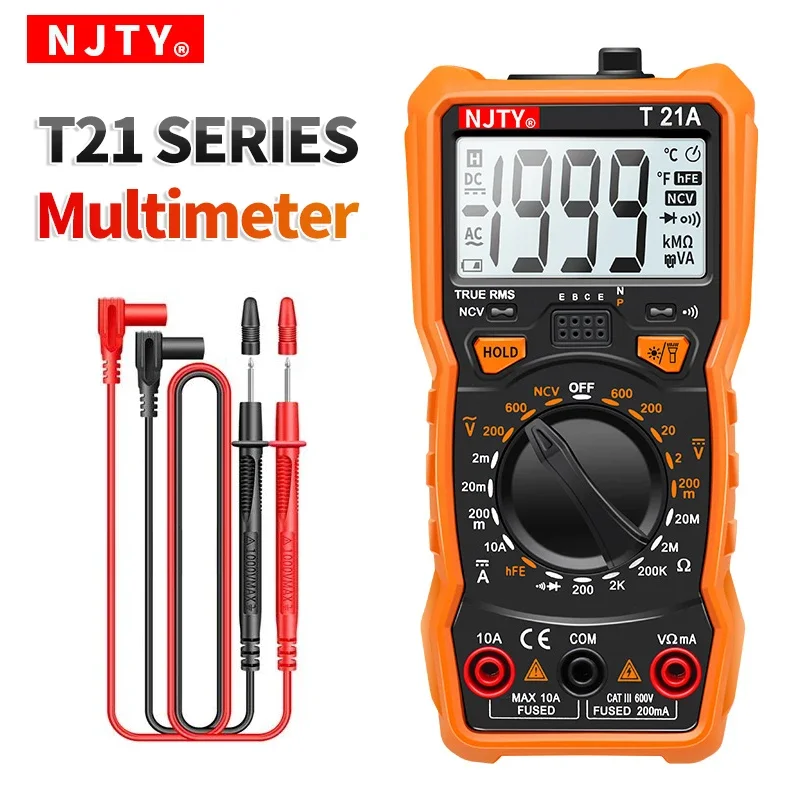 NJTY T21e Multimeter Multimetro Tester Digital Multimeter 6000 Counts Auto Ranging AC/DC Voltage Temperature Measuring Voltmeter