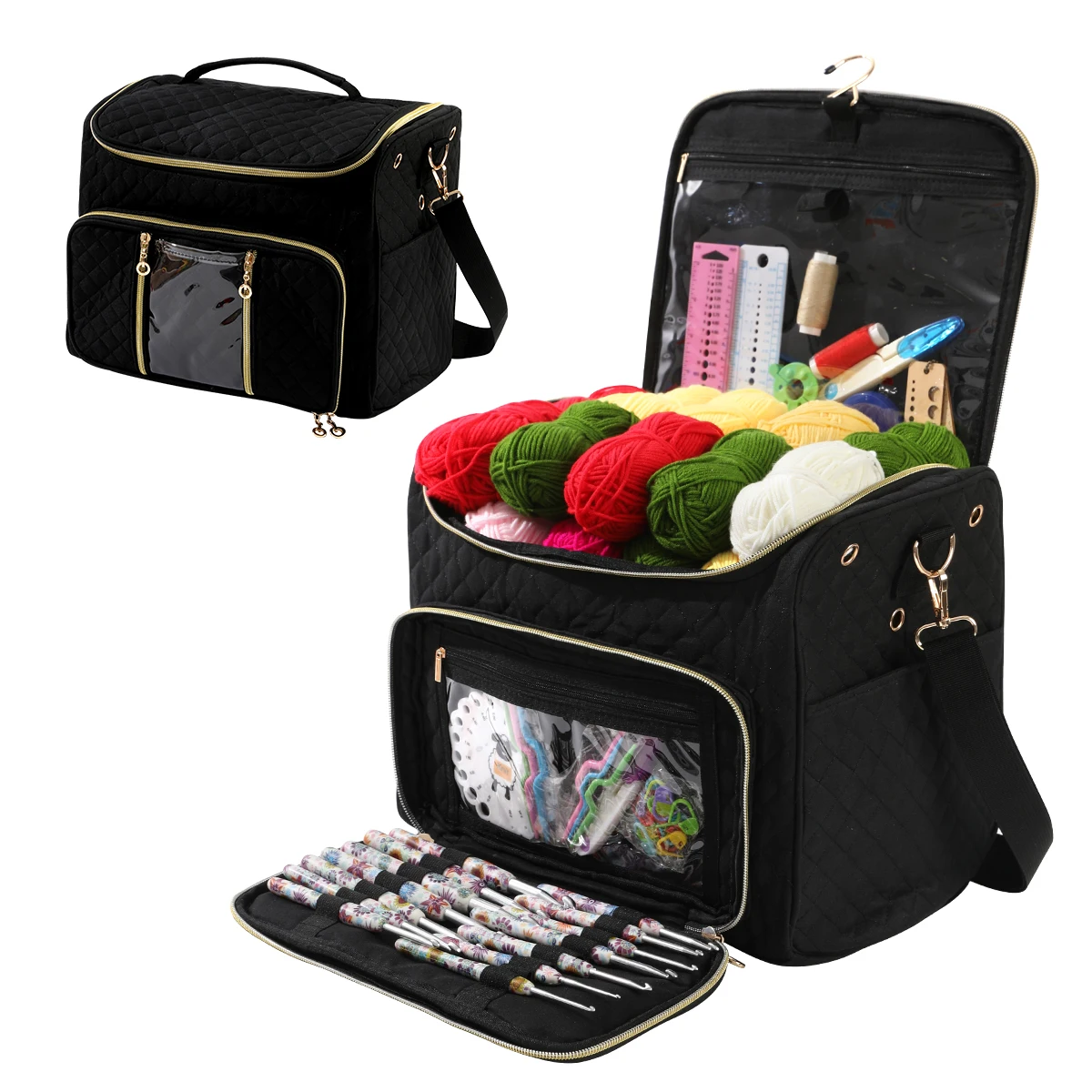 Empty Knitting Storage Bag Crochet Bag Multifunctional Crochet Knitting Tote Bags Large Capacity DIY Needle Arts Craft Yarn Bag