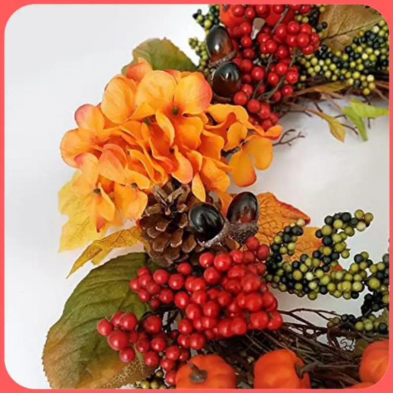 

AA89-Fall Decor Fall Wreath For Front Door Pumpkins Berries Wreath Decorations For Autumn Thanksgiving Harvest Farmhouse Home Du