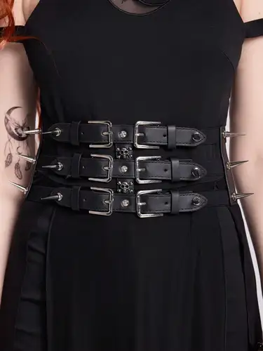 Imagen 2 del producto HERSHINE Cinturón de calavera con pinchos a la moda para mujer de 1 pieza, estilo gótico, oscuro y punk Y2K, accesorio Nochebuena/Navidad.