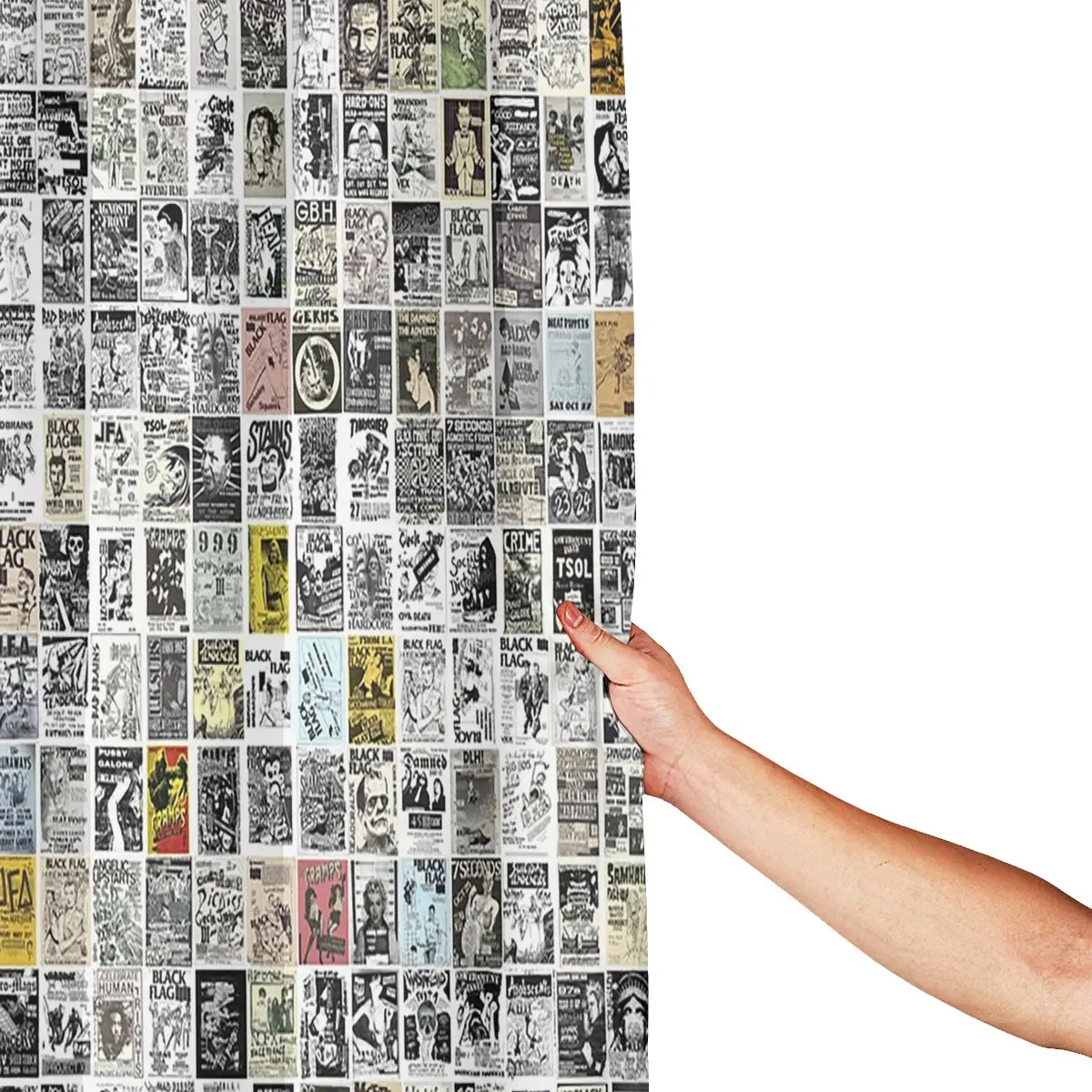 Vintage Punk Rock Flyers Shower Curtain Bathroom Polyester Waterproof Bath Curtains with Hooks