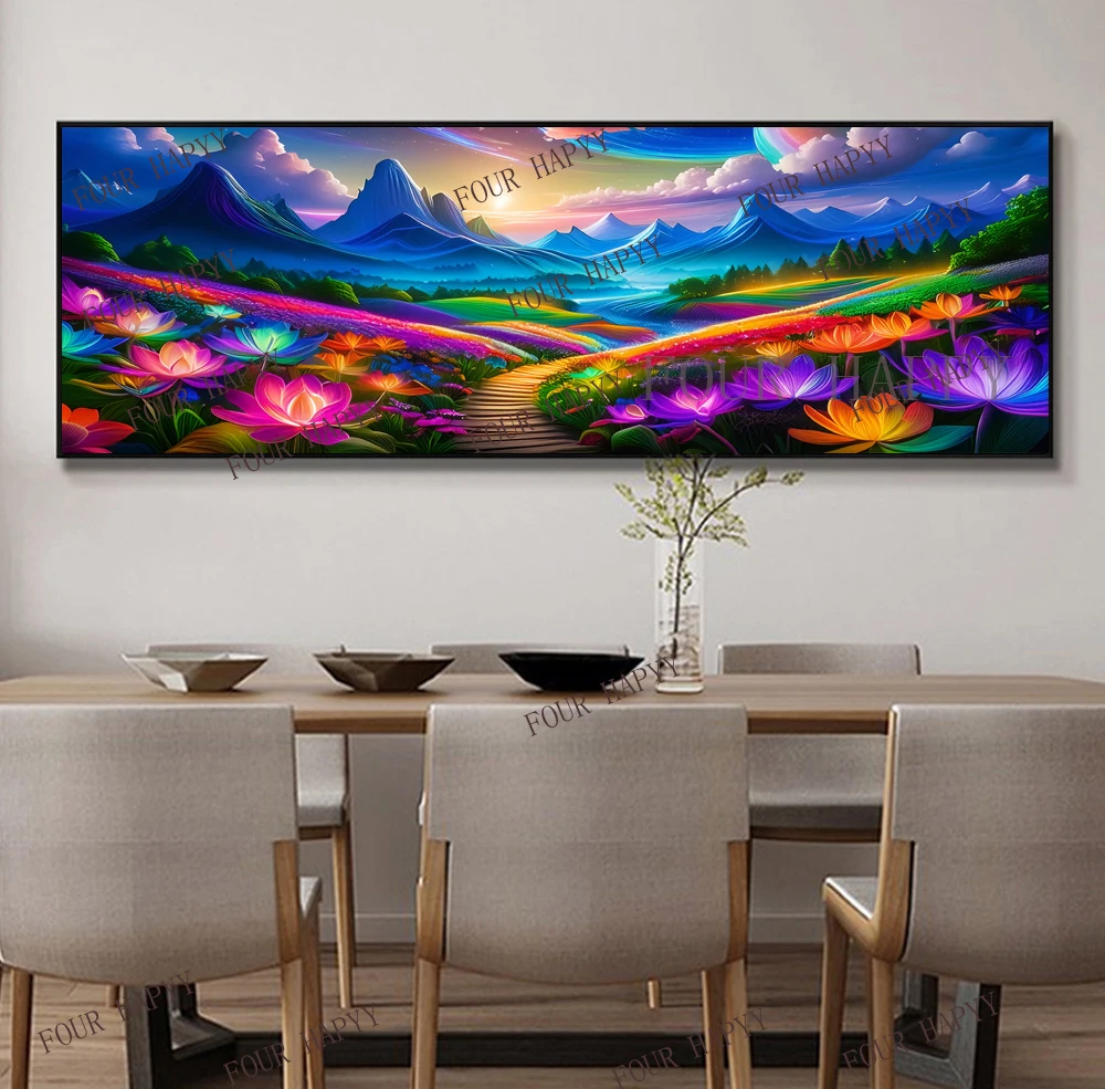 5D DIY Large Diamond Painting Cross Colorful Clouds Flowers Landscape Wall Art, Full Round Drill, Embroidery Home Decor