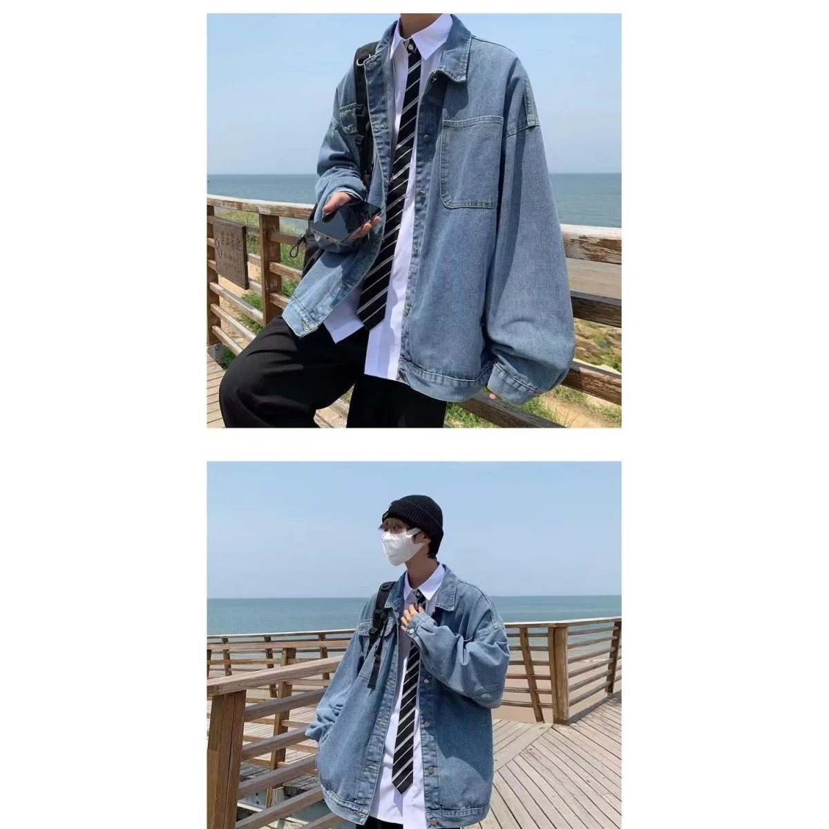 

Waed Denim Jaet Men's Spring Autumn Versatile Sli Workwear Jaet Trendy Retro Men's Coat Casual Slim Fit Polyester