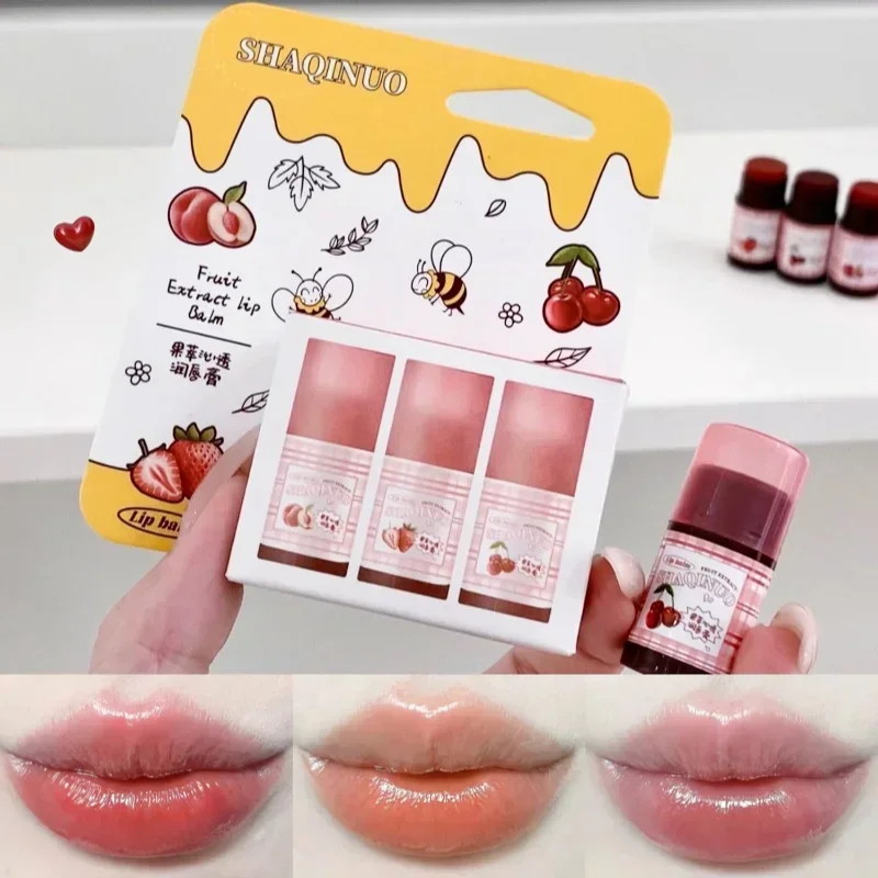 Mini bálsamo labial de colores de frutas, lápiz labial hidratante impermeable de larga duración, Cosméticos para mujeres y niñas, cosmético coreano, 3 unids/set