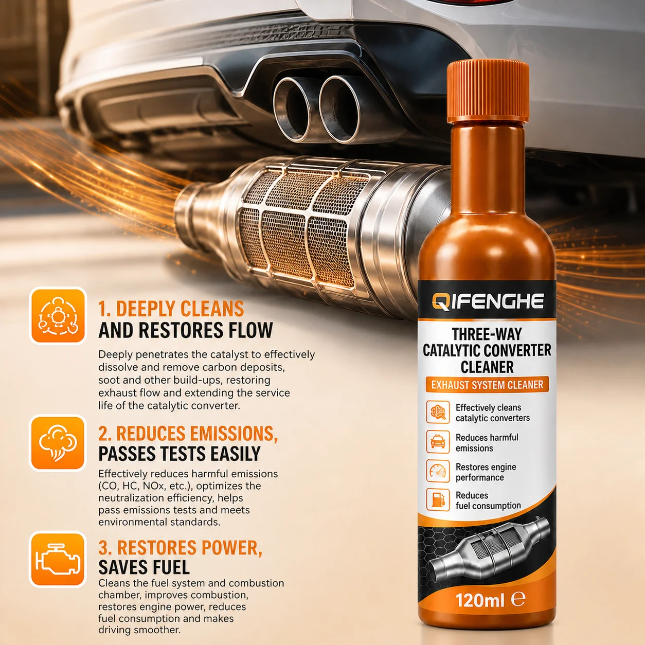 120ml Catalytic Converter Cleaner, Exhaust System Carbon Deposit Remover, Reduce Emissions Restore Engine Power Save Fuel for Ca