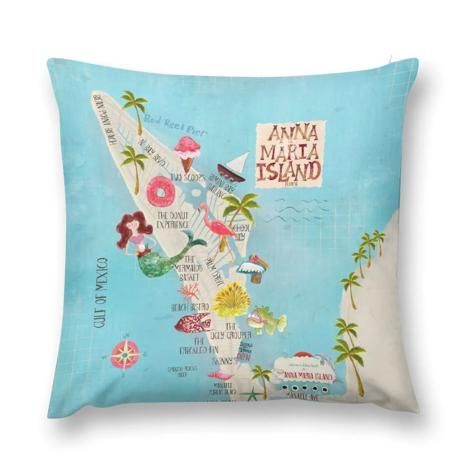 

Anna Maria Island Florida//custom island map design and pattern Throw Pillow Christmas Pillow Covers pillow