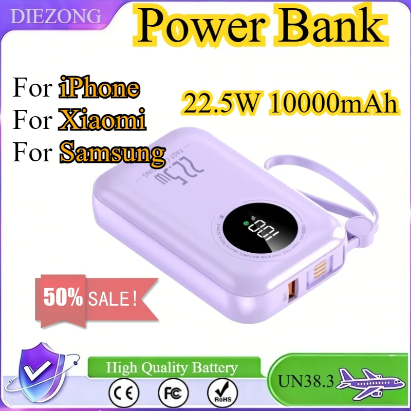 

22.5W 10000mAh Large Capacity Portable Power Bank Fast Charging For iPhone For Xiaomi For Samsung With USB Type C/Lightning