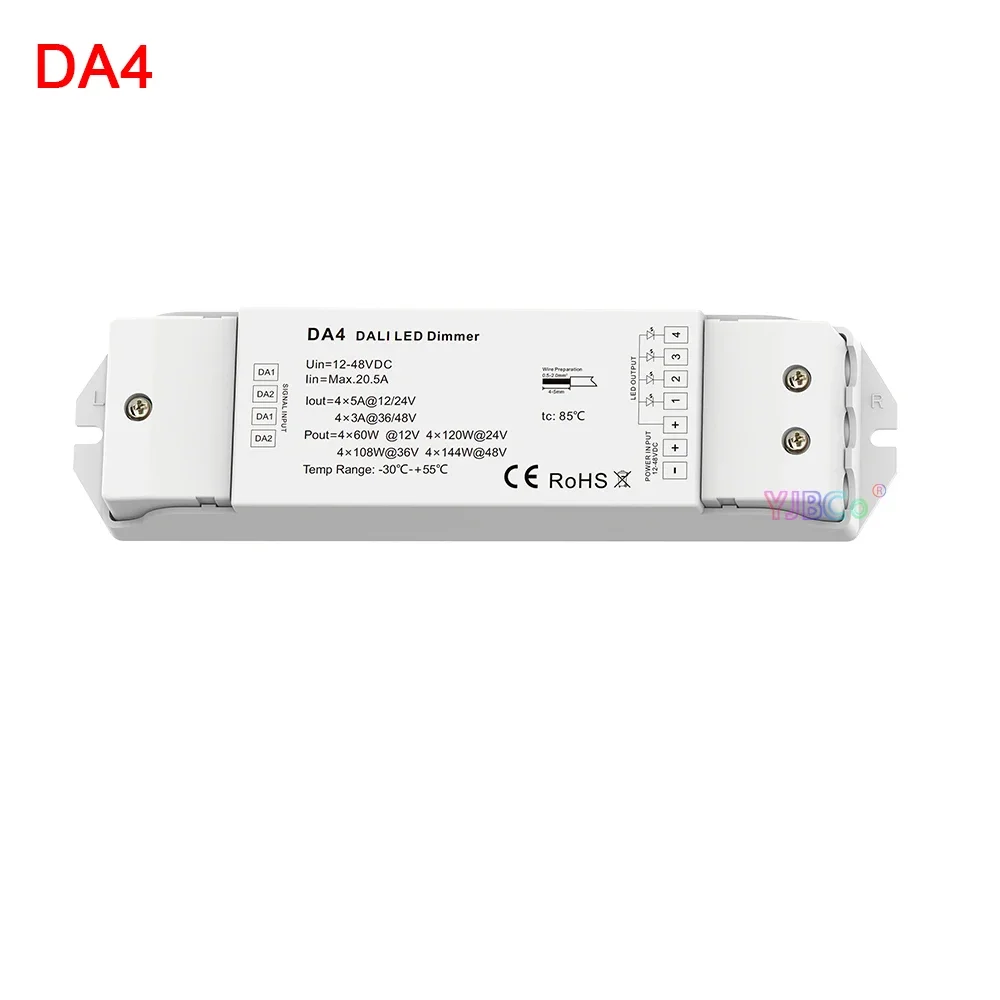 

12V 24V DT6 Single color DALI LED Dimmer Constant Voltage Dimmming Driver 1CH or 4 Channel monochrome LED Strip Light Controller