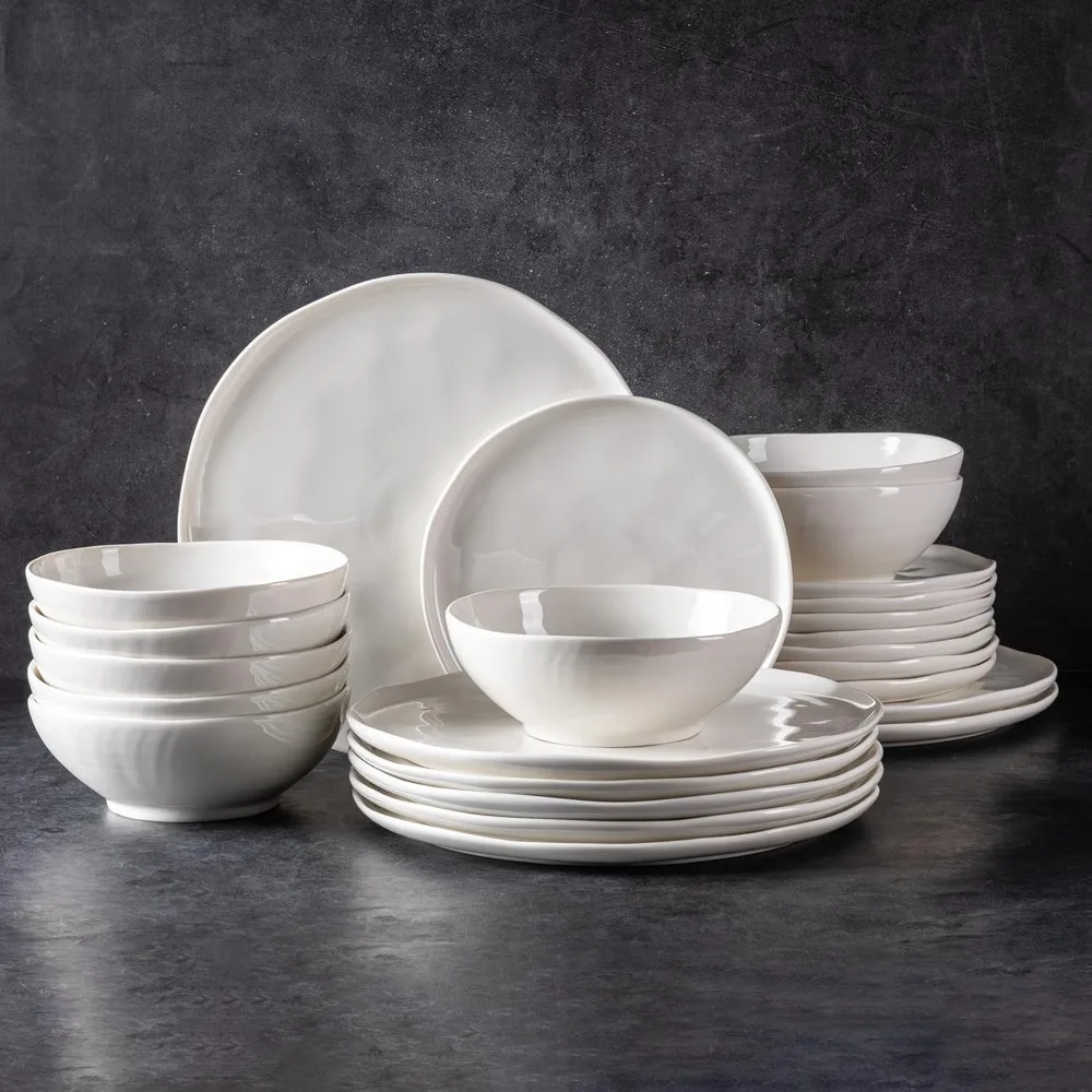 Ceramic Dinnerware Sets of 8,Porcelain Plates and Bowls Sets with Wavy Edge,Microwave & Dishwasher & Oven Safe,Light Weight