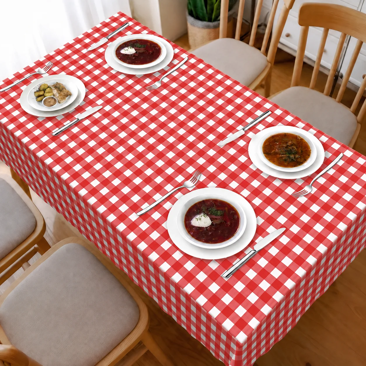 Red and White Checkered Tablecloth  ,  Table Cover for Wedding Home Birthday Picnic Buffet Pizza Party Racing Car