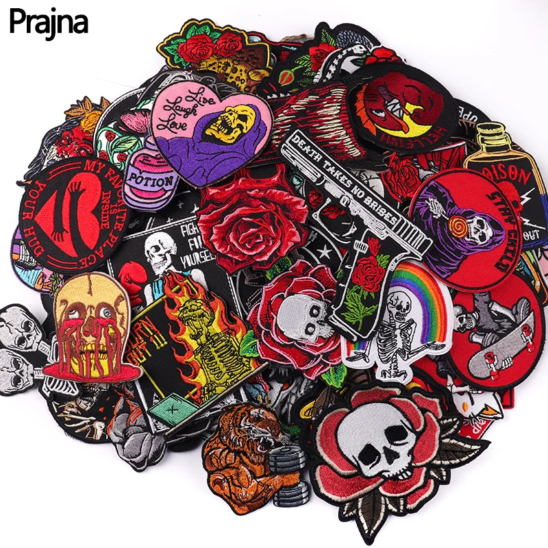 20/30/40/50PCS High Quality Random Skull Patch Punk Embroidered Patches DIY Iron On Patches For Clothing Thermoadhesive Patches