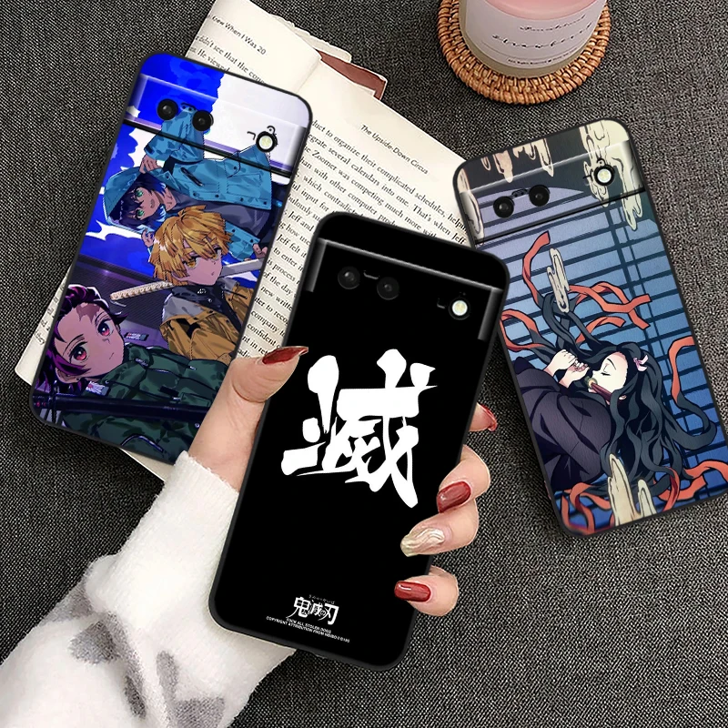 

D-Demon Cute S-Slayer For Google Pixel 9 8 7A 7 6A 6 5A 5 4 4A XL 5G Black Silicon Shockproof Shell Funda Phone Case