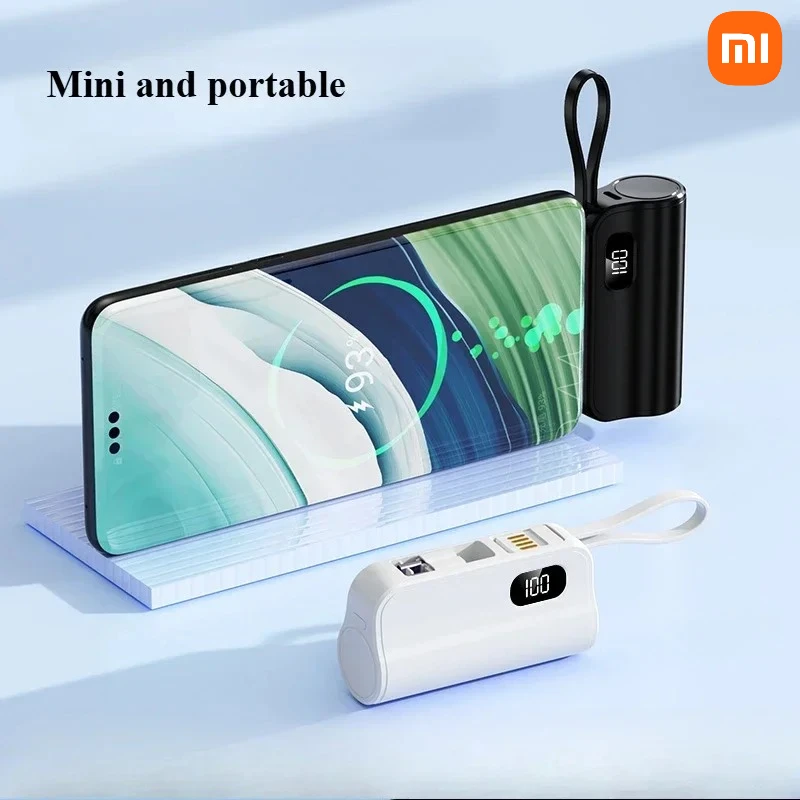 باور بانك صغير جديد من Xiaomi، بطارية محمولة بقدرة 10000 مللي أمبير في الساعة مع كابل شحن لهاتف iPhone Samsung Huawei