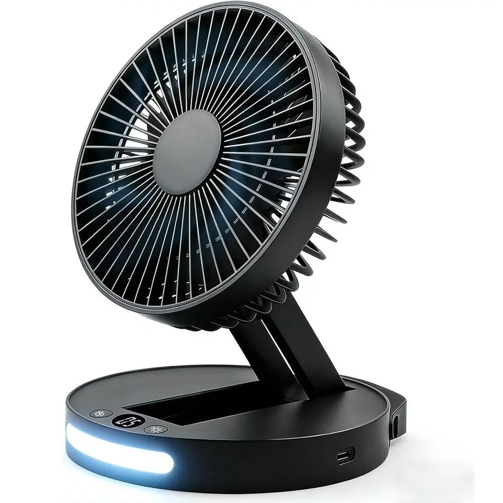 

With 180 Degree Tilt Head Desk Fan 90°Adjustable Stand 3600mAh Rechargeable Battery Portable Fan 5 Speed Foldable Table Fan