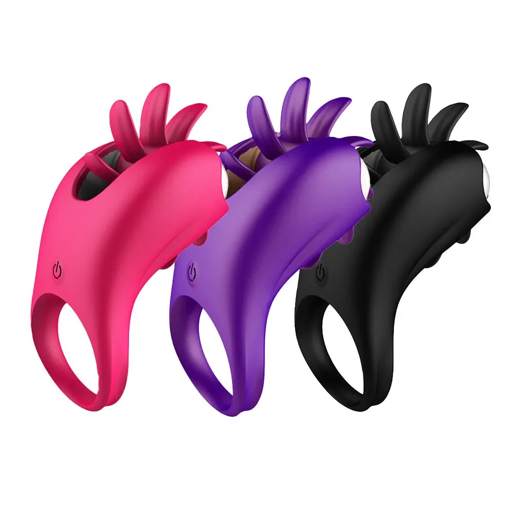 Silicone Penis Ring Delayed Ejaculation 10 Modes Rotating Tongue Licking Clit Stimulator Female Masturbator Cock Ring Sex Toys 5