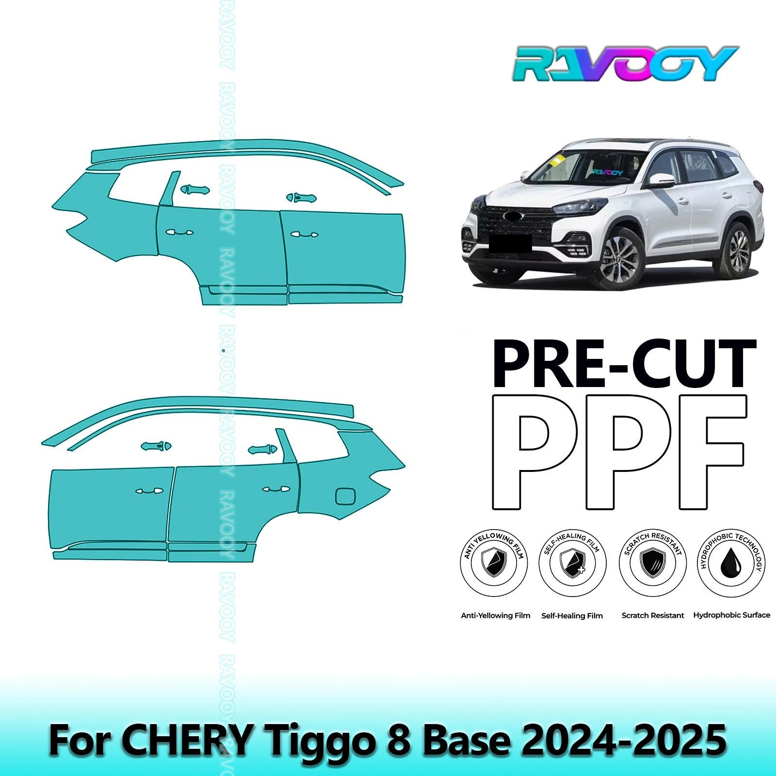 

For CHERY Tiggo 8 Base 2024-2025 8.5mil Clear Matte Pre-Cut PPF Door & A/B Pillar Kit TPU Paint Protection Film Set