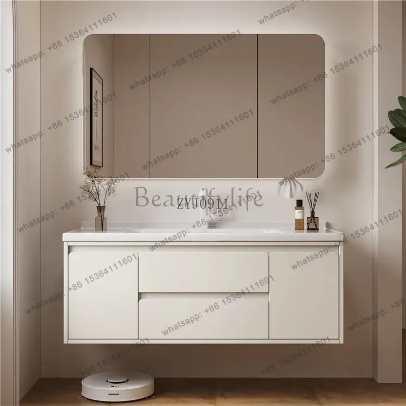 yj57 Carbon crystal plate simple bathroom cabinet combination bathroom washbasin integrated ceramic basin bathroom cabinet