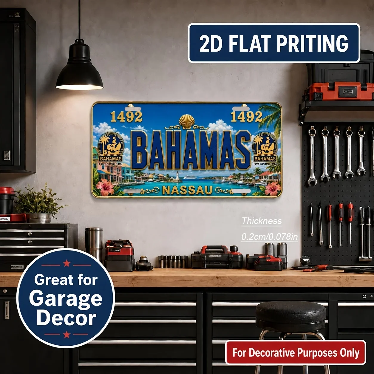 2D Flat Bahamas Islands Themed Aluminum Sign, Retro Wall Art Gift for Retro Enthusiasts