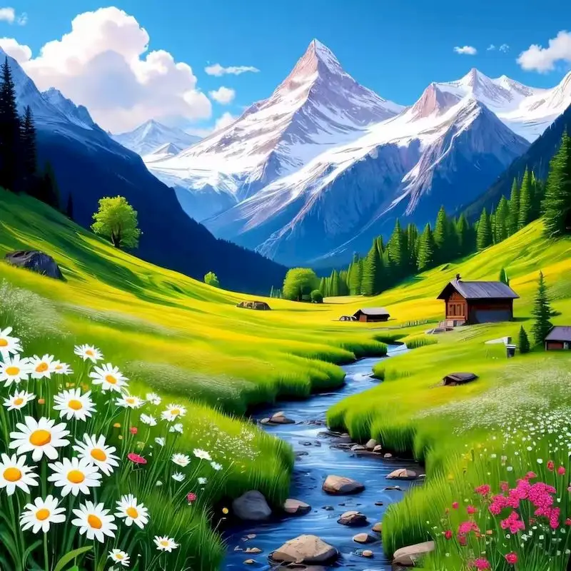 

PhotoCustom Diamond Painting Landscape 5D Full Square Round Drill Diamond Embroidery Scenery Mosaic Village Home Decor