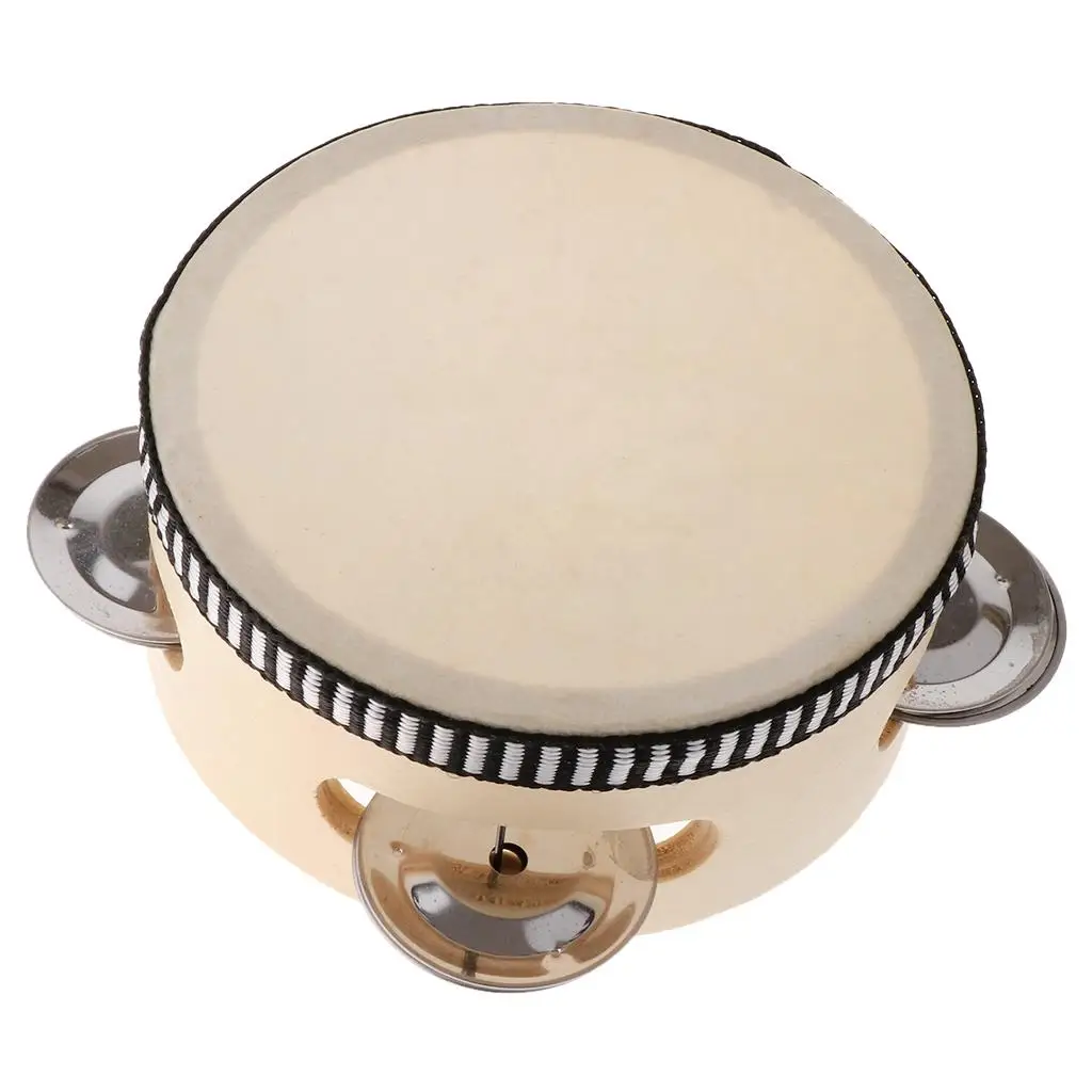 4/6/8inch Wooden Hand Held Tambourine Drum with Metal Jingles Percussion Musical Instruments Toys for Children Music Game Dance