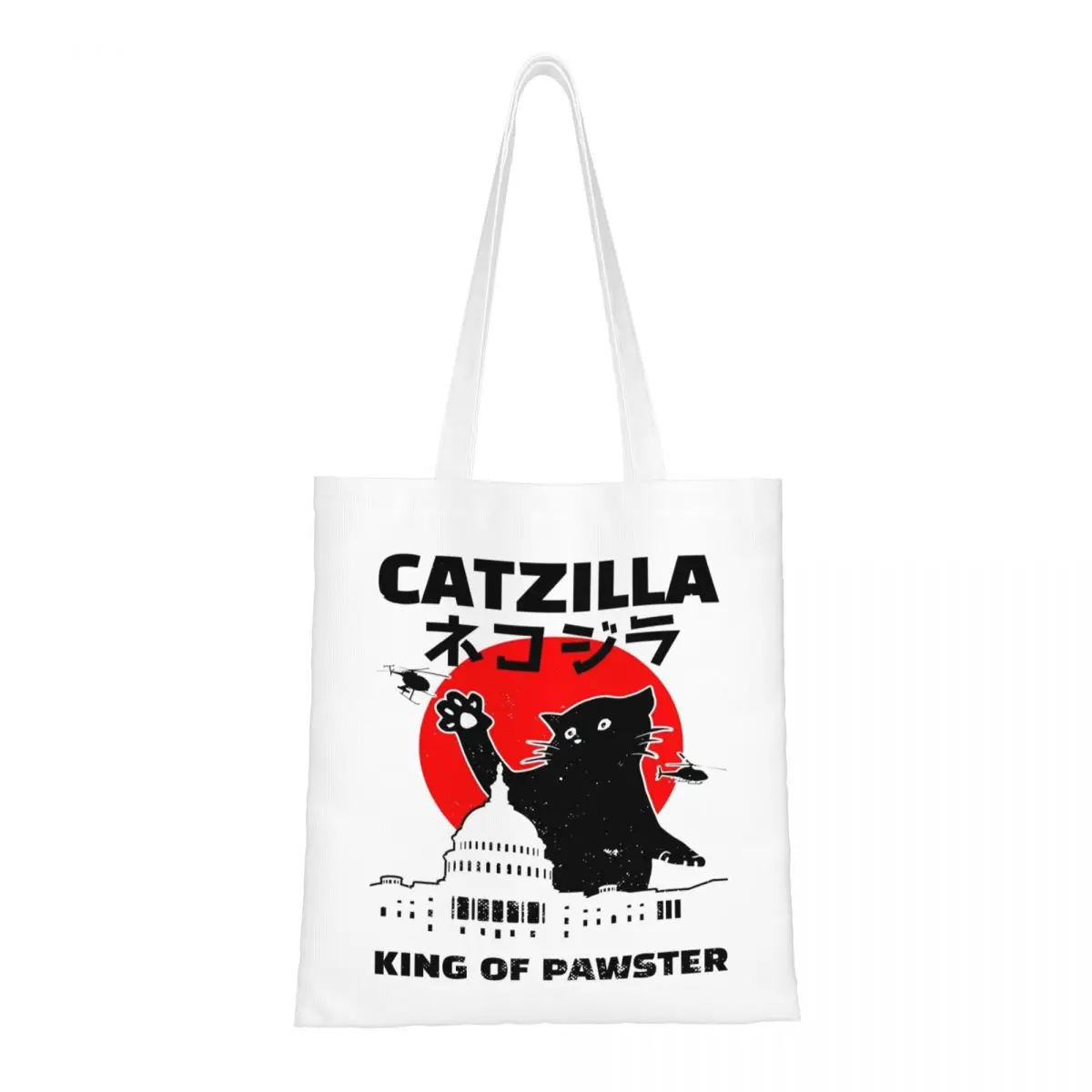 

CATZILLA KING OF PAWSTER японская холщовая сумка-тоут, сумки на плечо, многоразовые сумки для покупок для женщин
