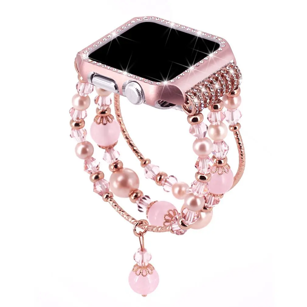 Jewelry chain strap For Apple watch band 40mm 44mm 42mm 38mm Diamond Case+bracelet wristband for iWatch series 6 5 4 3 SE Correa